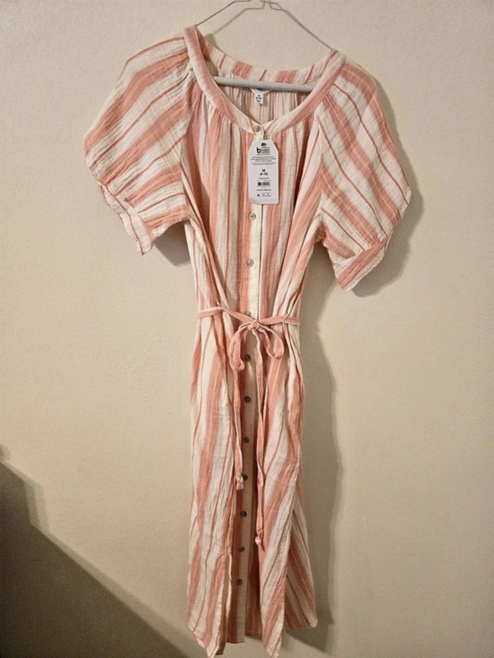 Time and Tru Double Cloth Midi Dress Women’s M 8-10 Coral Stripe Belted NWT